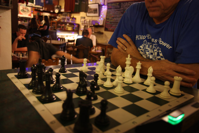 Playing Chess at Macy's coffee shop in Flagstaff
